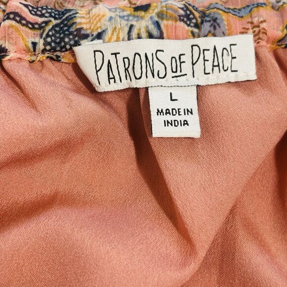 Patrons of Peace OTS Fresco Dress Sz Large Peach Floral Tiered Skirt - Picture 11 of 12